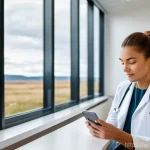 노르웨이 공공 의료 시스템 - **Prompt:** A diverse, casually dressed young adult (around 30s) sits comfortably in a brightly lit,...