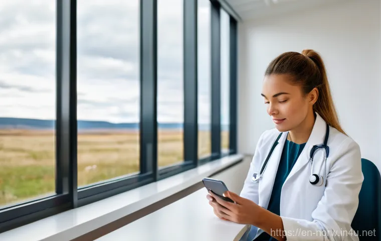 노르웨이 공공 의료 시스템 - **Prompt:** A diverse, casually dressed young adult (around 30s) sits comfortably in a brightly lit,...