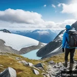 노르웨이에서 가장 높은 산 - A determined hiker wearing layered moisture-wicking base layers, a warm fleece, and a waterproof she...