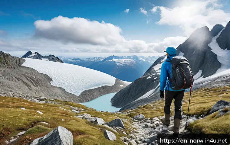 노르웨이에서 가장 높은 산 - A determined hiker wearing layered moisture-wicking base layers, a warm fleece, and a waterproof she...